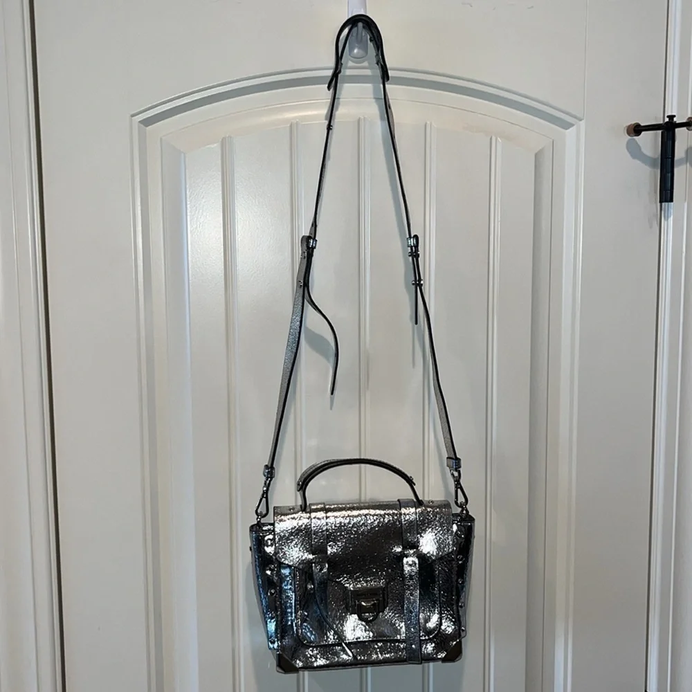 Michael Kors Silver Leather Satchel Handbag cyberpunk Avant Garde artsy unique